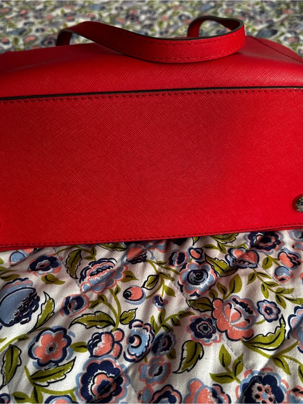 Michael Kors Bright Red Saffiano Tote with Logo Charm